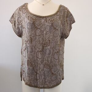 Love Sam Taupe Intricately Beaded Purple-Gray Silver And Gold Blouse